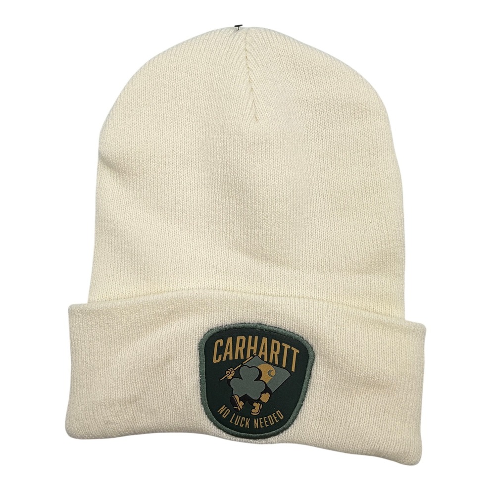 Carhartt Beanie Unisex OS Winter White NWT Shamrock No Luck Needed 107842-WWH